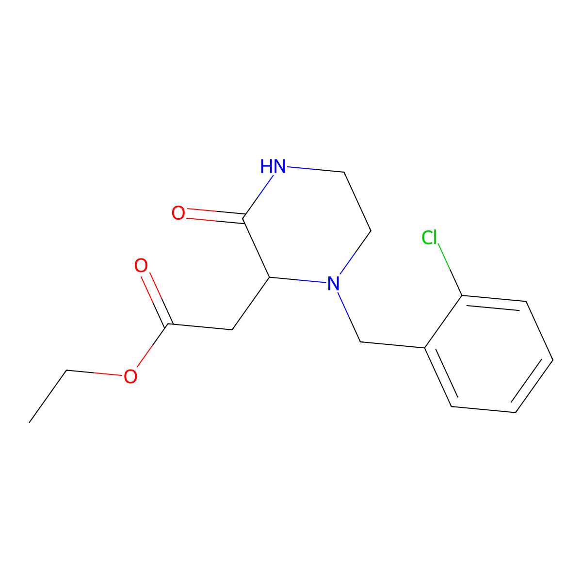 Ethyl [1-(2-chlorobenzyl)-3-oxopiperazin-2-yl]acetate molecular structure, CAS 1009603-53-5