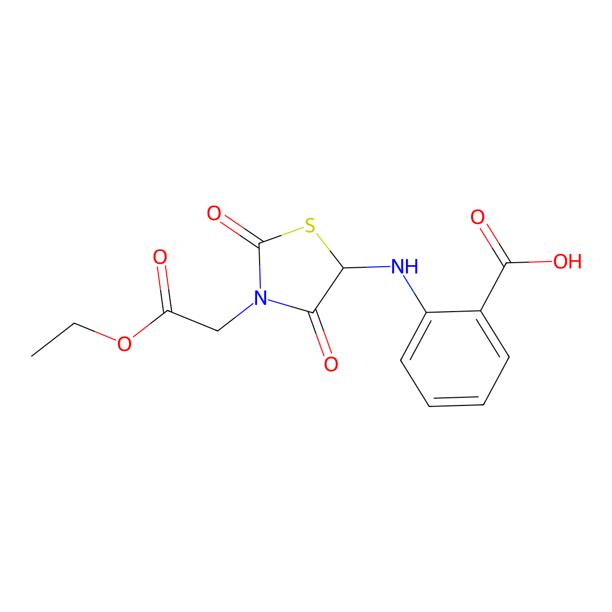 2-((3-(2-Ethoxy-2-oxoethyl)-2,4-dioxothiazolidin-5-yl)amino)benzoic acid molecular structure, CAS 1009605-39-3