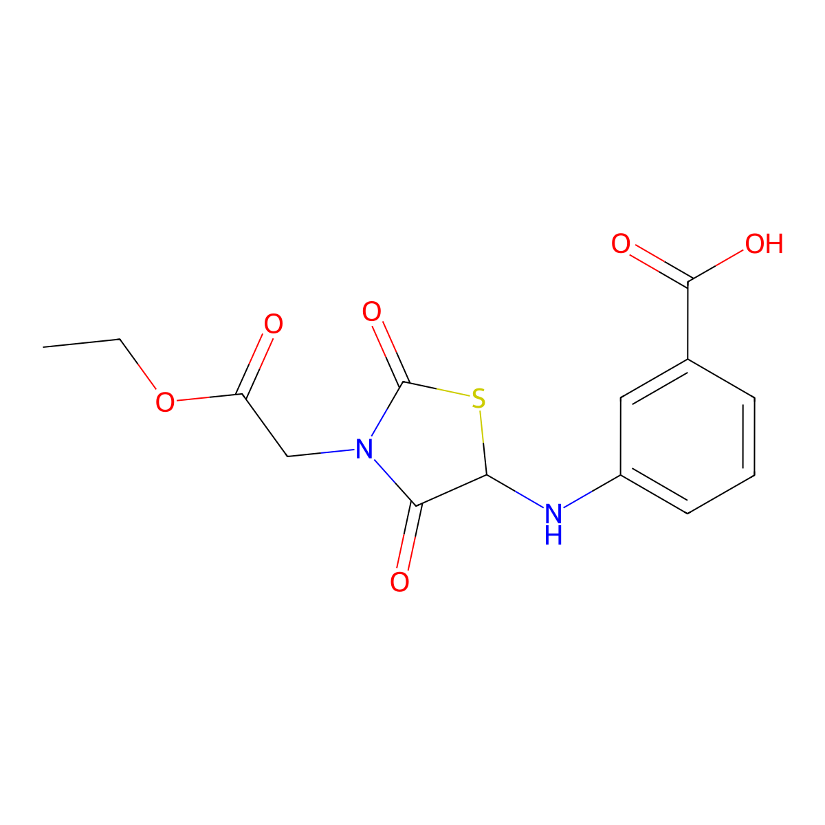3-((3-(2-Ethoxy-2-oxoethyl)-2,4-dioxothiazolidin-5-yl)amino)benzoic acid molecular structure, CAS 1009605-40-6