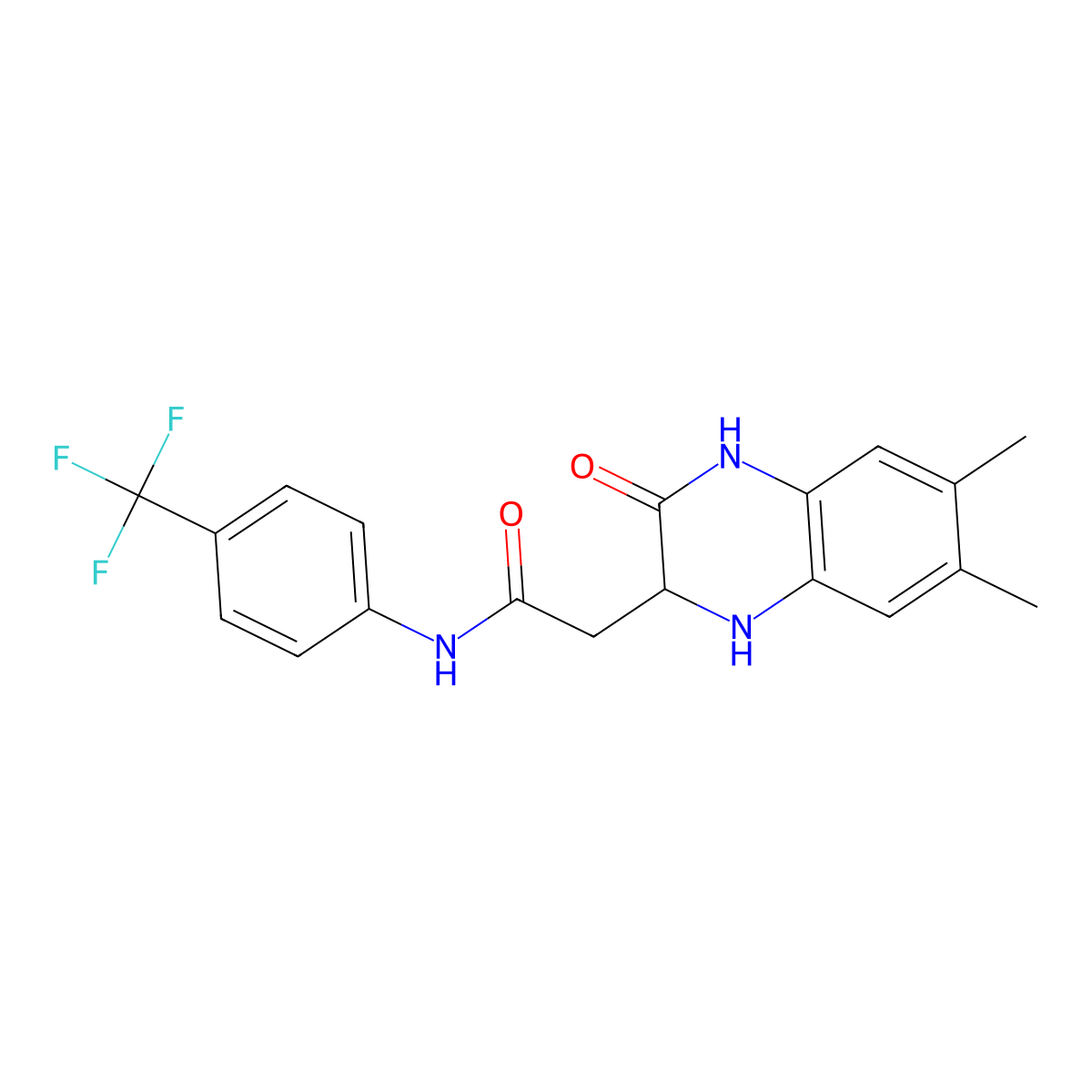 2-(6,7-dimethyl-3-oxo-1,2,3,4-tetrahydroquinoxalin-2-yl)-N-(4-(trifluoromethyl)phenyl)acetamide molecular structure, CAS 1009607-71-9