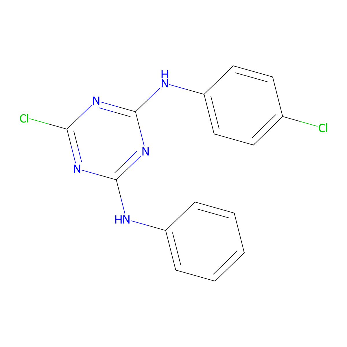 6-Chloro-N-(4-chloro-phenyl)-N'-phenyl-[1,3,5]triazine-2,4-diamine molecular structure, CAS 100961-15-7