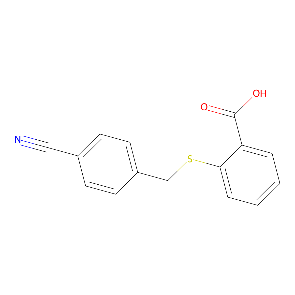 2-{[(4-Cyanophenyl)methyl]sulfanyl}benzoic acid molecular structure, CAS 100961-52-2
