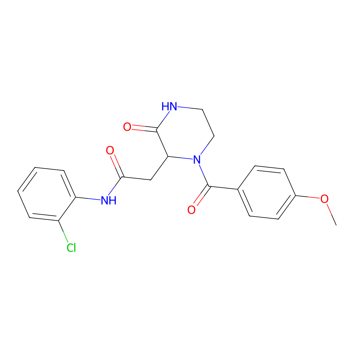 N-(2-chlorophenyl)-2-(1-(4-methoxybenzoyl)-3-oxopiperazin-2-yl)acetamide molecular structure, CAS 1009613-20-0