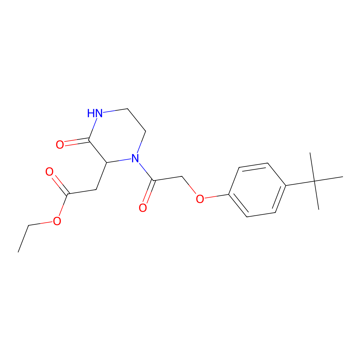 Ethyl 2-[1-[2-(4-tert-butylphenoxy)acetyl]-3-oxopiperazin-2-yl]acetate molecular structure, CAS 1009617-77-9