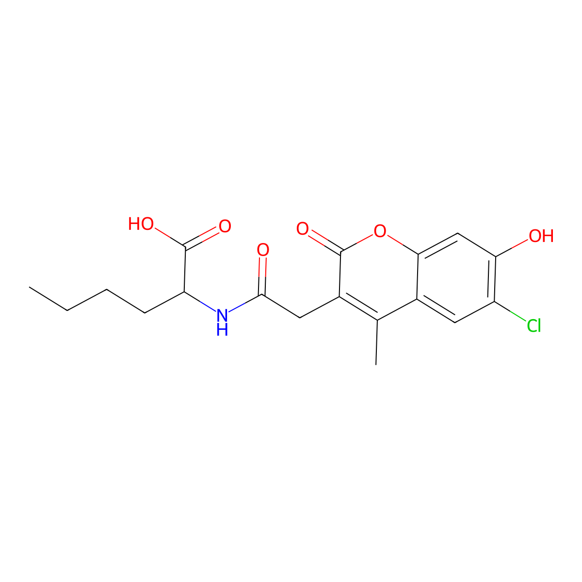N-[(6-chloro-7-hydroxy-4-methyl-2-oxo-2H-chromen-3-yl)acetyl]norleucine molecular structure, CAS 1009665-49-9