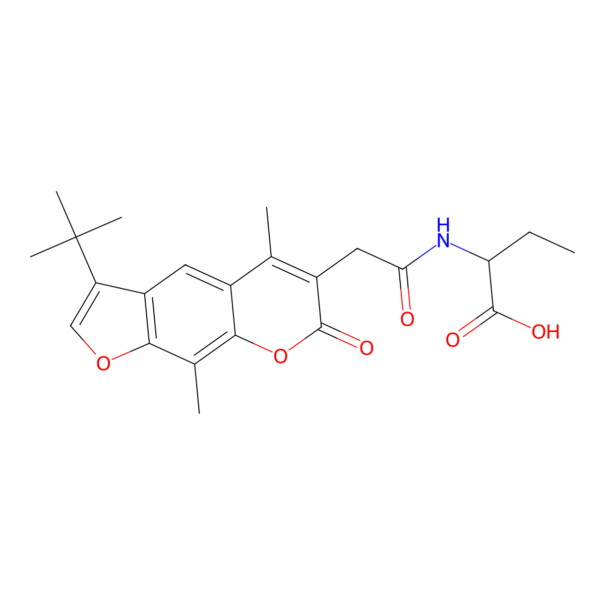 2-{[(3-tert-butyl-5,9-dimethyl-7-oxo-7H-furo[3,2-g]chromen-6-yl)acetyl]amino}butanoic acid molecular structure, CAS 1009666-49-2