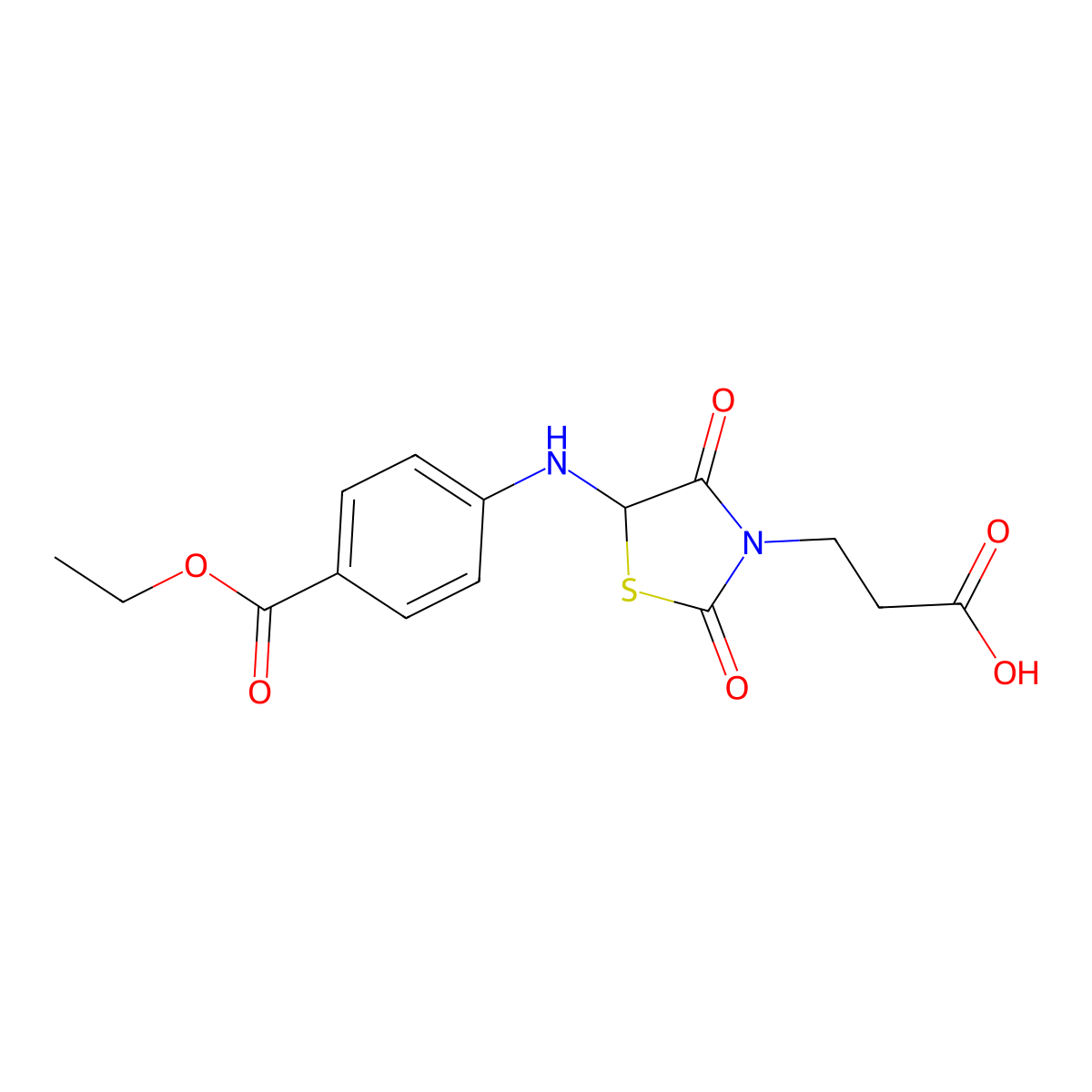 3-(5-{[4-(Ethoxycarbonyl)phenyl]amino}-2,4-dioxo-1,3-thiazolidin-3-yl)propanoic acid molecular structure, CAS 1009669-66-2