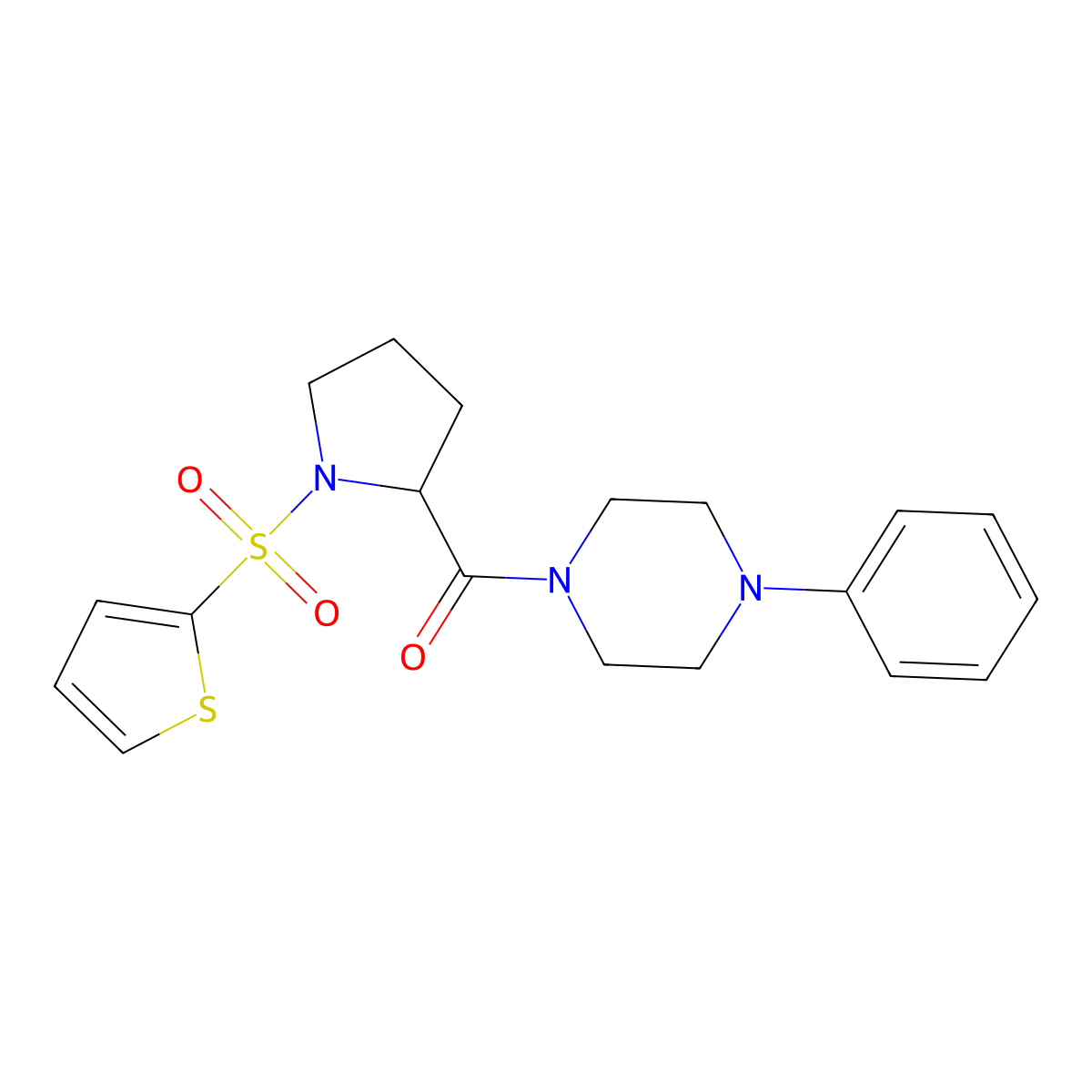 (4-Phenylpiperazin-1-yl)(1-(thiophen-2-ylsulfonyl)pyrrolidin-2-yl)methanone molecular structure, CAS 1009669-68-4