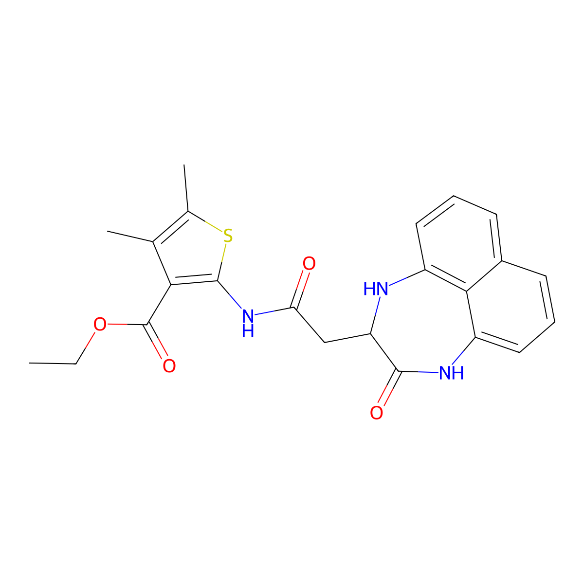 Ethyl 4,5-dimethyl-2-(2-{12-oxo-10,13-diazatricyclo[7.4.1.0^{5,14}]tetradeca-1,3,5(14),6,8-pentaen-11-yl}acetamido)thiophene-3-carboxylate molecular structure, CAS 1009672-92-7