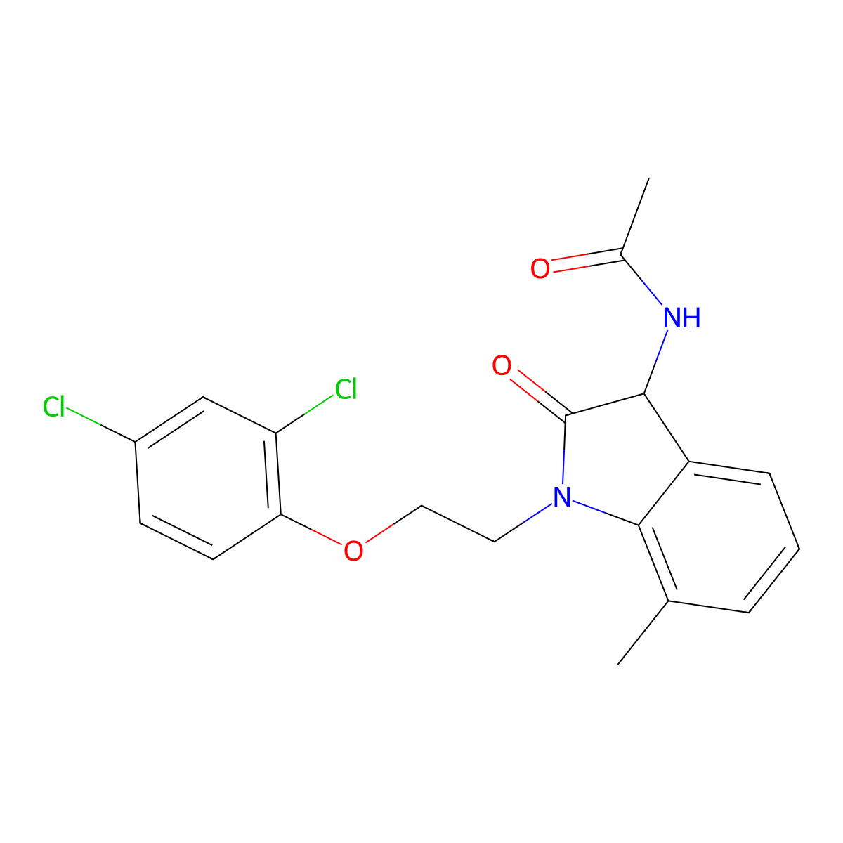 N-{1-[2-(2,4-dichlorophenoxy)ethyl]-7-methyl-2-oxoindolin-3-yl}acetamide molecular structure, CAS 1009675-52-8