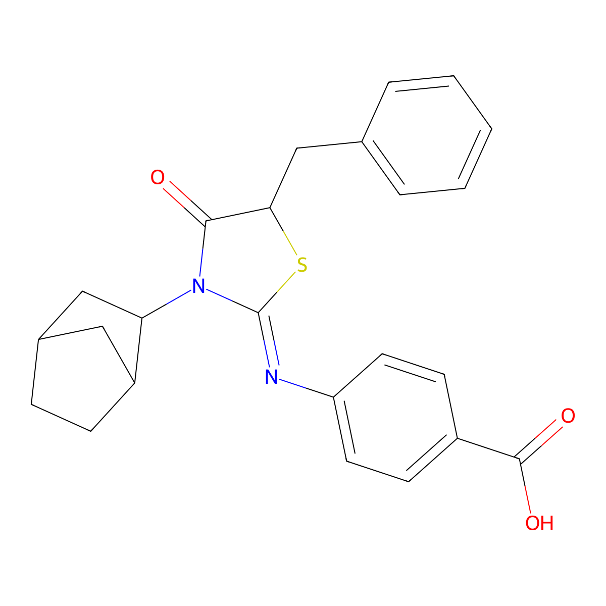 (Z)-4-((5-benzyl-3-(bicyclo[2.2.1]heptan-2-yl)-4-oxothiazolidin-2-ylidene)amino)benzoic acid molecular structure, CAS 1009680-87-8