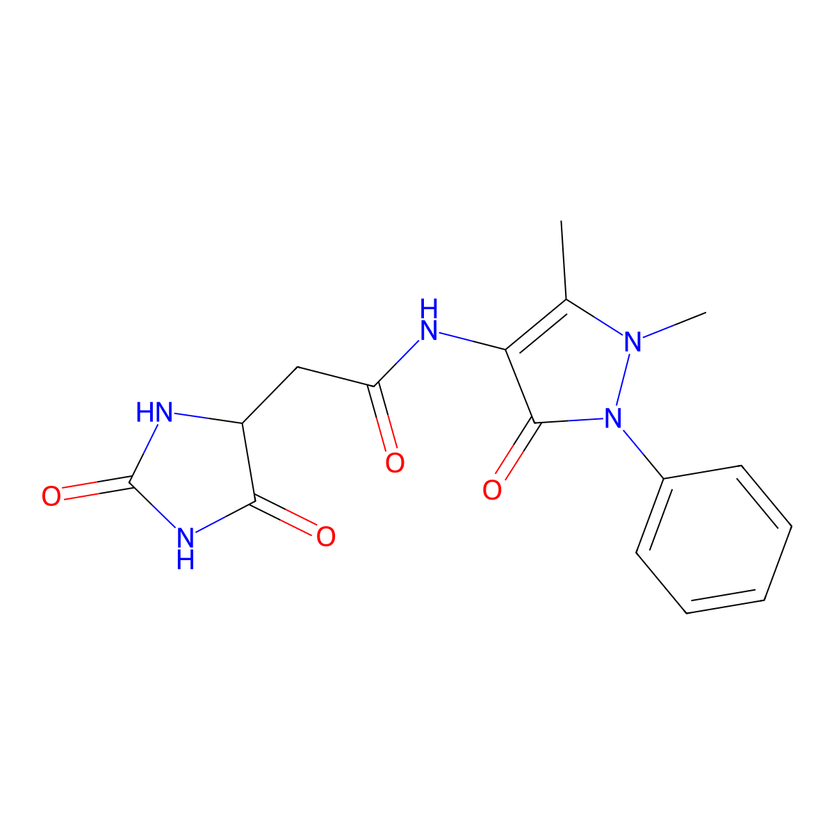 N-(1,5-dimethyl-3-oxo-2-phenyl-2,3-dihydro-1H-pyrazol-4-yl)-2-(2,5-dioxoimidazolidin-4-yl)acetamide molecular structure, CAS 1009682-23-8