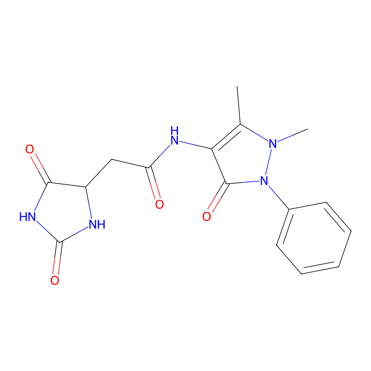 N-(1,5-dimethyl-3-oxo-2-phenyl-2,3-dihydro-1H-pyrazol-4-yl)-2-(2,5-dioxoimidazolidin-4-yl)acetamide molecular structure, CAS 1009682-23-8