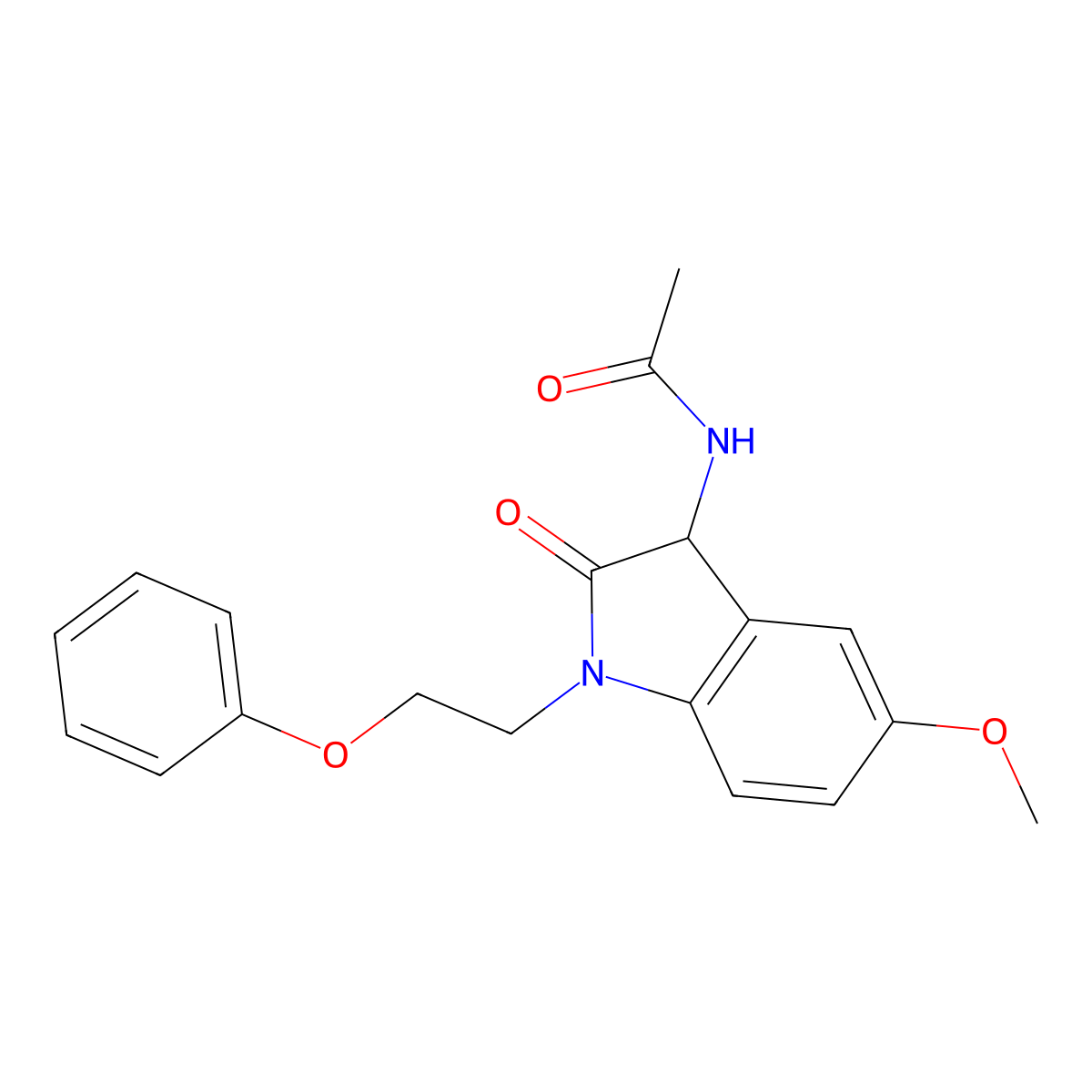 N-[5-methoxy-2-oxo-1-(2-phenoxyethyl)-2,3-dihydro-1H-indol-3-yl]acetamide molecular structure, CAS 1009692-34-5