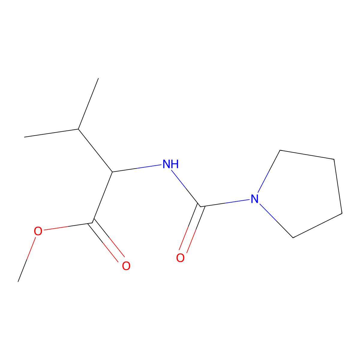 Methyl 3-methyl-2-(pyrrolidine-1-carbonylamino)butanoate molecular structure, CAS 1009698-17-2