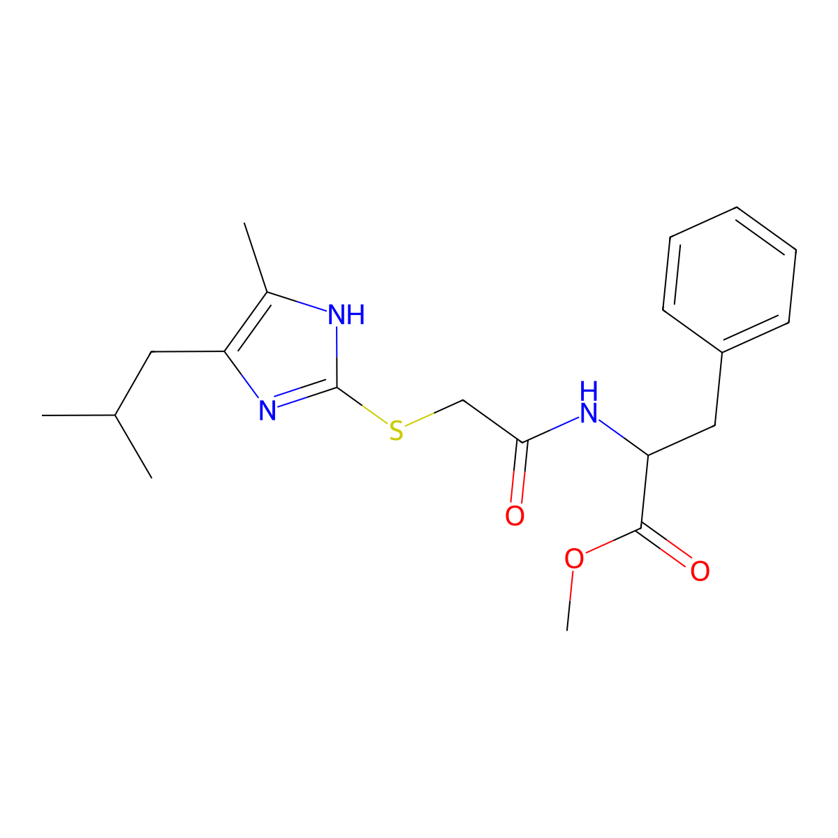 methyl N-({[4-methyl-5-(2-methylpropyl)-1H-imidazol-2-yl]sulfanyl}acetyl)phenylalaninate molecular structure, CAS 1009698-85-4