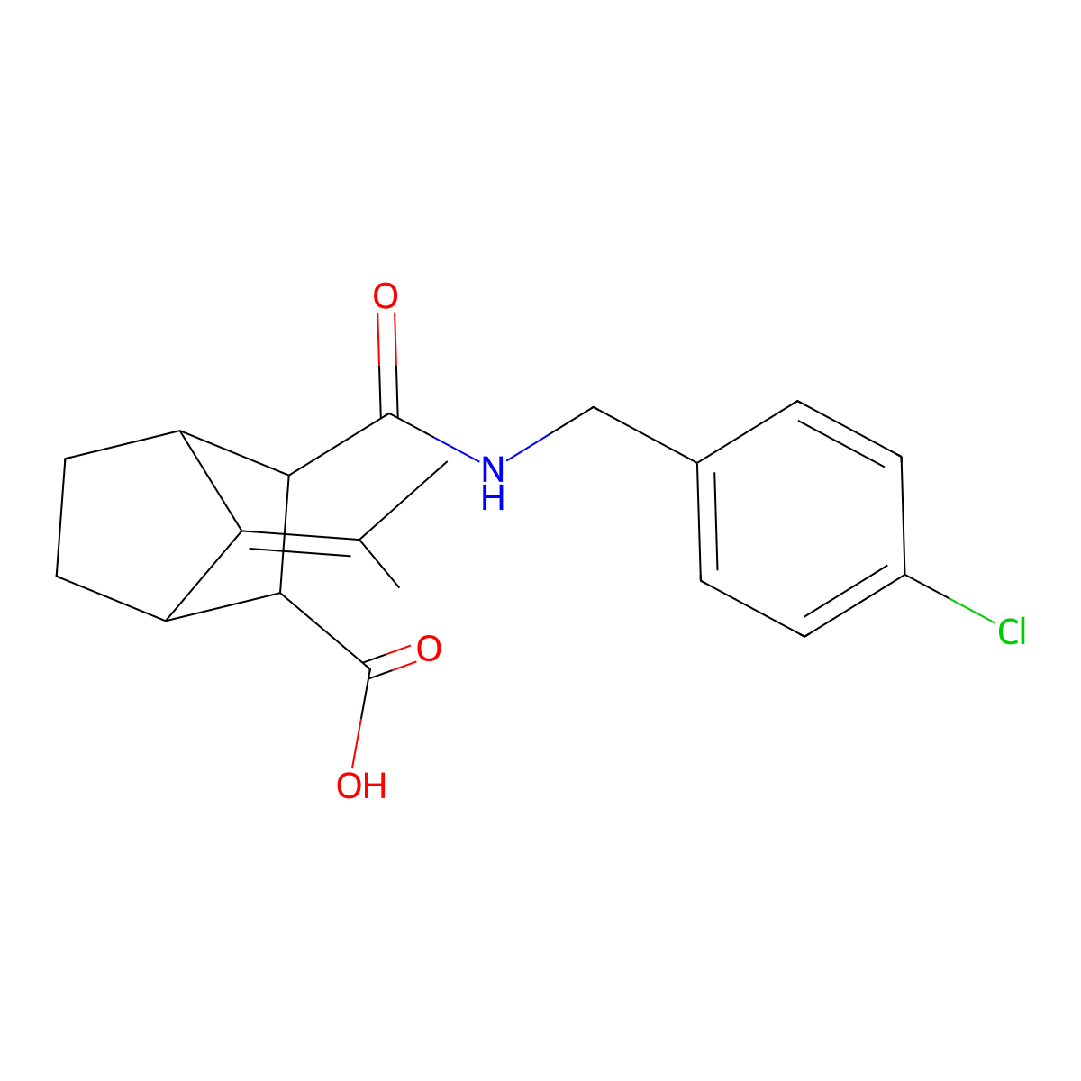 3-[(4-Chlorobenzyl)carbamoyl]-7-(propan-2-ylidene)bicyclo[2.2.1]heptane-2-carboxylic acid molecular structure, CAS 1009701-30-7