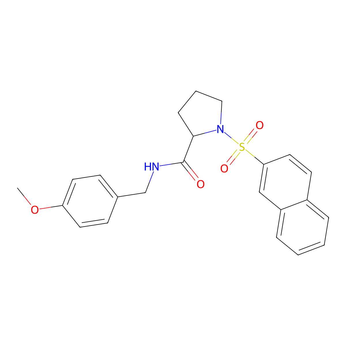 N-[(4-methoxyphenyl)methyl]-1-naphthalen-2-ylsulfonylpyrrolidine-2-carboxamide molecular structure, CAS 1009707-68-9