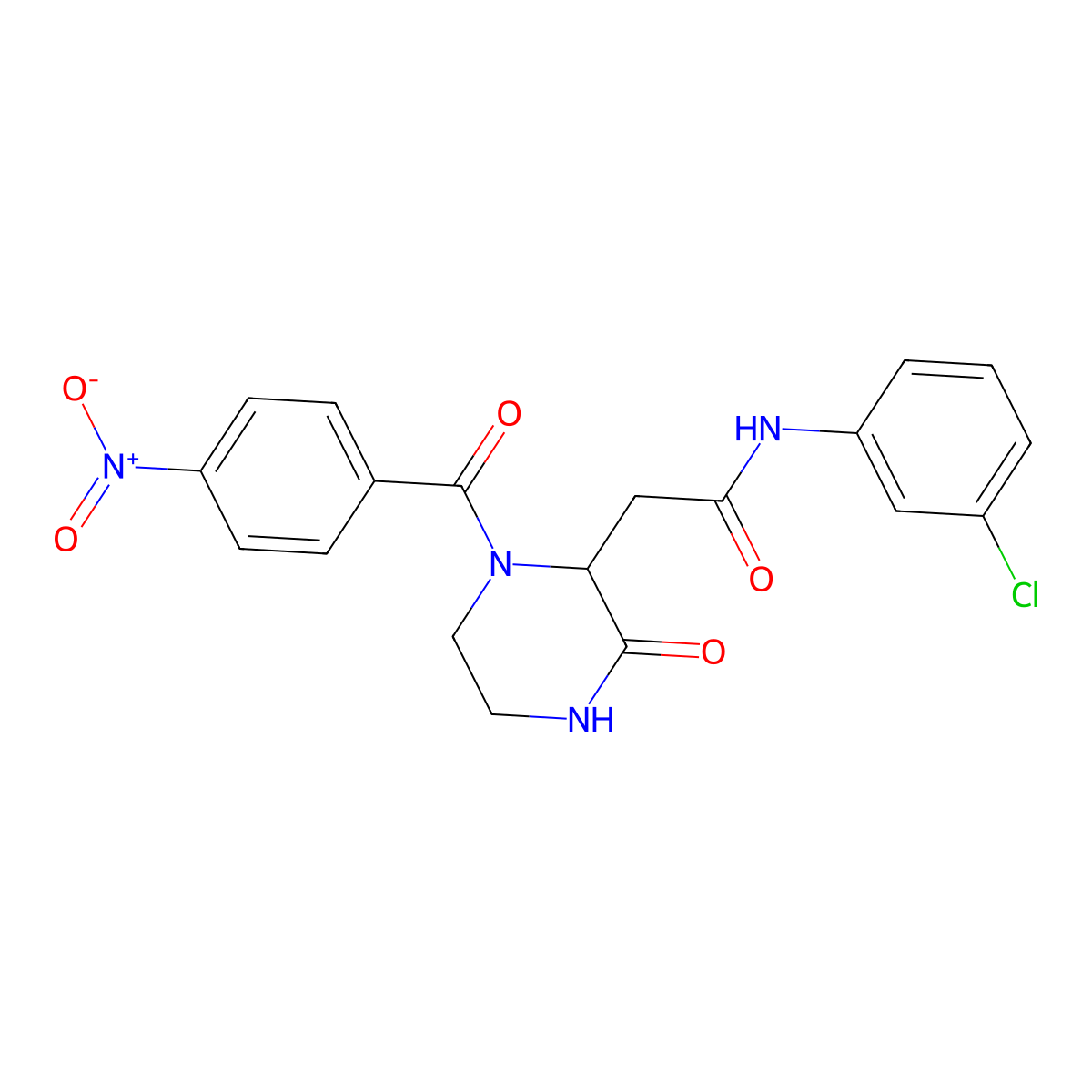 N-(3-chlorophenyl)-2-[1-(4-nitrobenzoyl)-3-oxopiperazin-2-yl]acetamide molecular structure, CAS 1009709-40-3