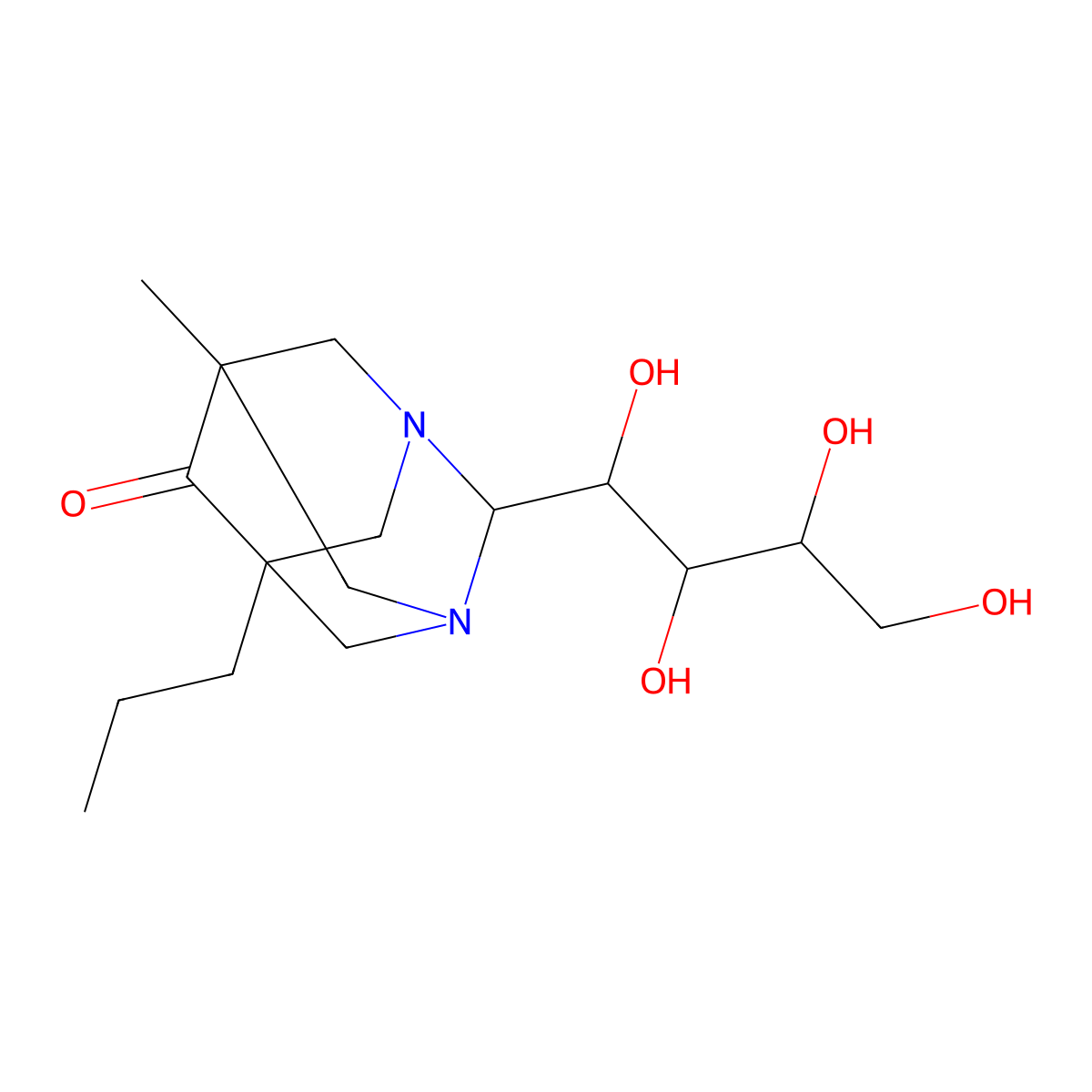 5-Methyl-7-propyl-2-(1,2,3,4-tetrahydroxybutyl)-1,3-diazatricyclo[3.3.1.1~3,7~]decan-6-one molecular structure, CAS 1009713-65-8