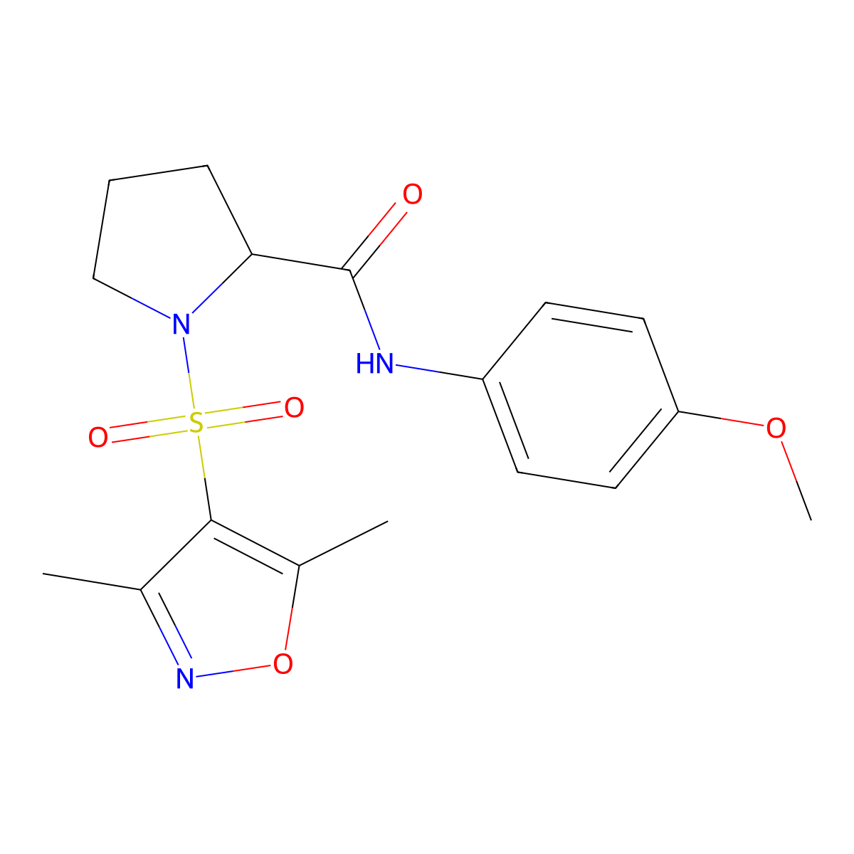 1-[(3,5-dimethyl-1,2-oxazol-4-yl)sulfonyl]-N-(4-methoxyphenyl)prolinamide molecular structure, CAS 1009714-15-1