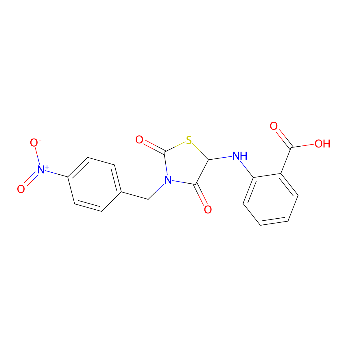 2-((3-(4-Nitrobenzyl)-2,4-dioxothiazolidin-5-yl)amino)benzoic acid molecular structure, CAS 1009715-12-1