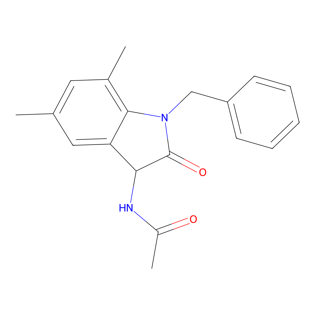 N-(1-benzyl-5,7-dimethyl-2-oxo-2,3-dihydro-1H-indol-3-yl)acetamide molecular structure, CAS 1009715-58-5