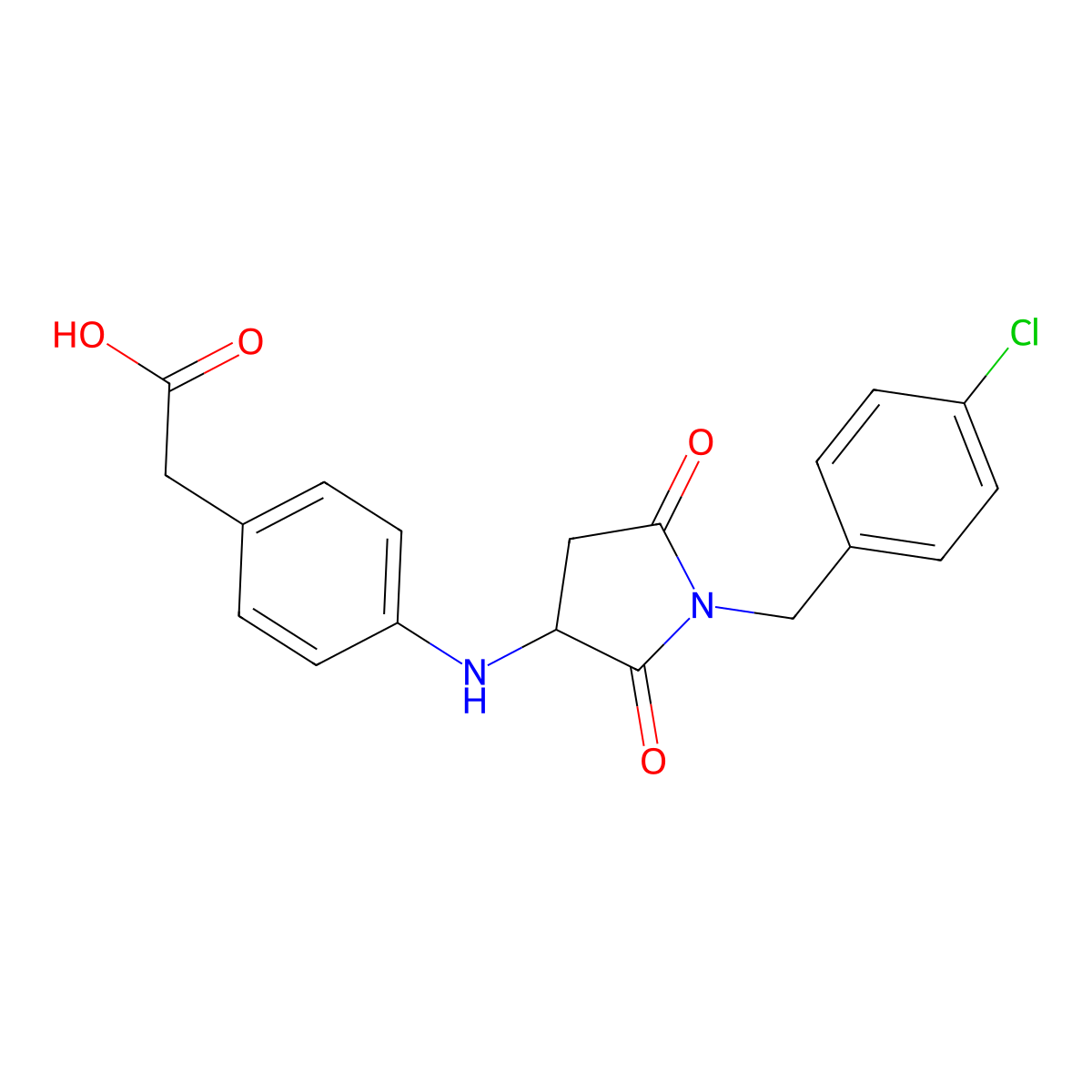 2-[4-({1-[(4-Chlorophenyl)methyl]-2,5-dioxopyrrolidin-3-yl}amino)phenyl]acetic acid molecular structure, CAS 1009720-68-6