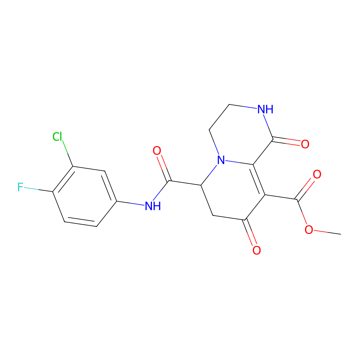 methyl 6-[(3-chloro-4-fluorophenyl)carbamoyl]-1,8-dioxo-3,4,6,7-tetrahydro-2H-pyrido[1,2-a]pyrazine-9-carboxylate molecular structure, CAS 1009727-91-6