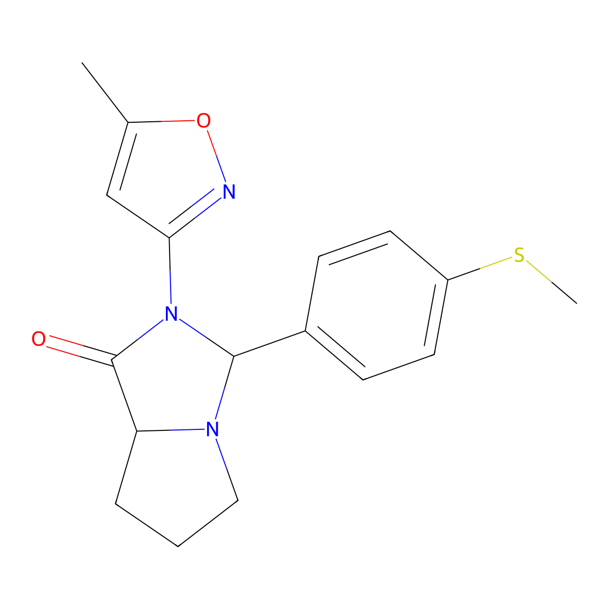 2-(5-methylisoxazol-3-yl)-3-(4-(methylthio)phenyl)hexahydro-1H-pyrrolo[1,2-c]imidazol-1-one molecular structure, CAS 1009746-52-4