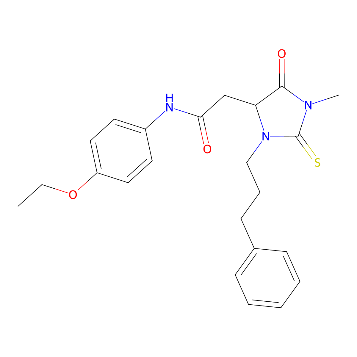 N-(4-ethoxyphenyl)-2-[1-methyl-5-oxo-3-(3-phenylpropyl)-2-sulfanylideneimidazolidin-4-yl]acetamide molecular structure, CAS 1009755-04-7
