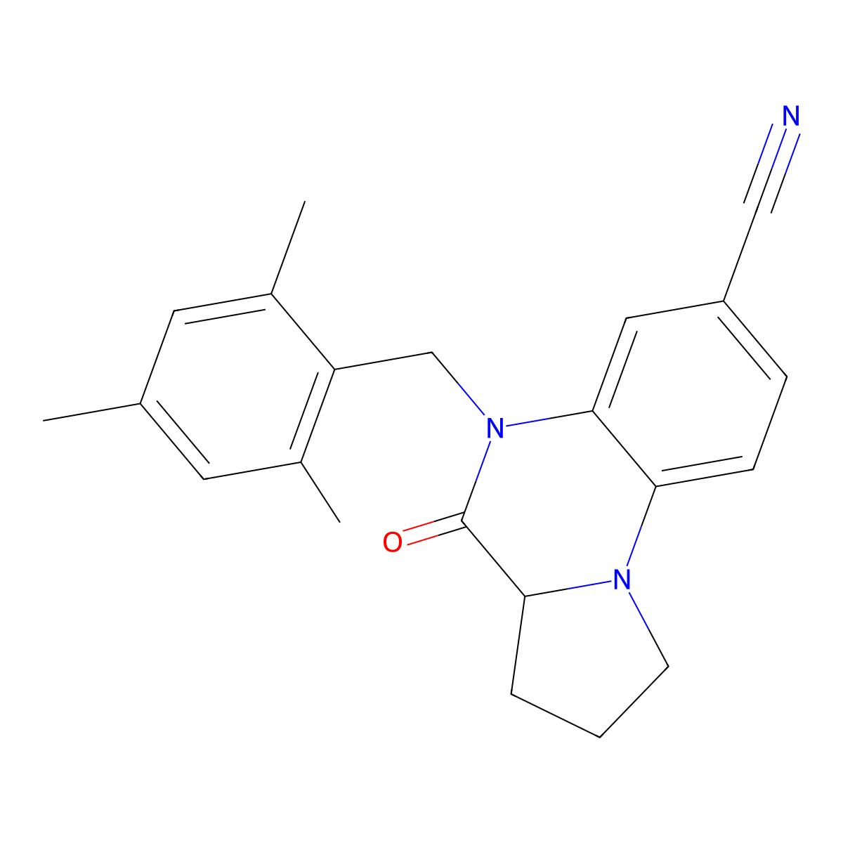 5-(Mesitylmethyl)-4-oxo-1,2,3,3a,4,5-hexahydropyrrolo[1,2-a]quinoxaline-7-carbonitrile molecular structure, CAS 1009755-65-0