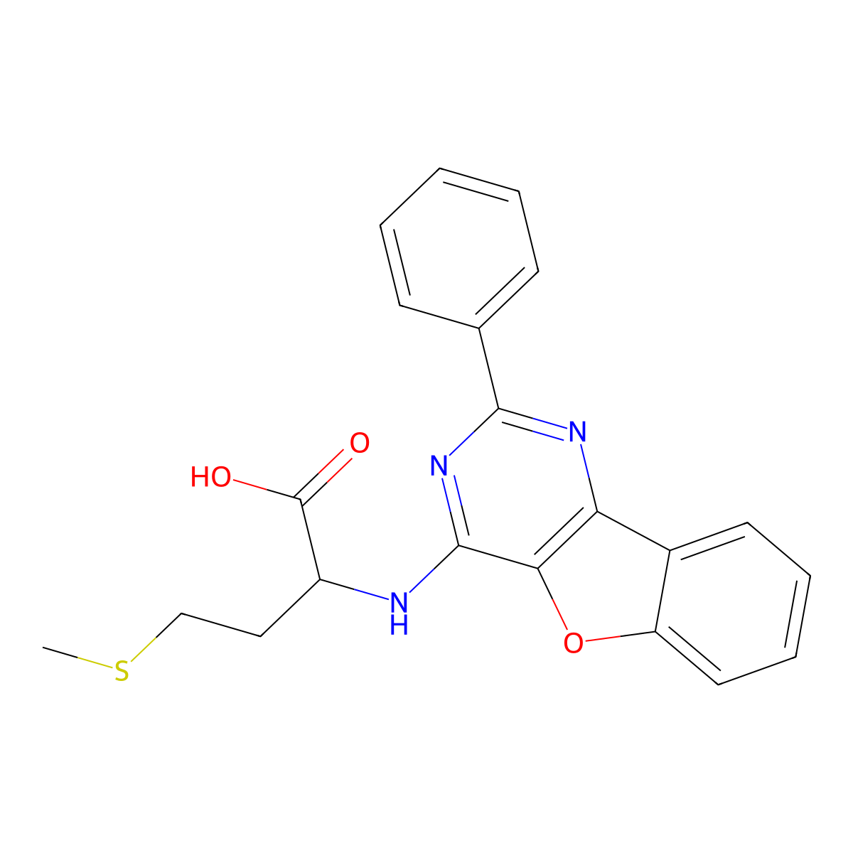 4-(Methylthio)-2-((2-phenylbenzofuro[3,2-d]pyrimidin-4-yl)amino)butanoic acid molecular structure, CAS 1009755-86-5