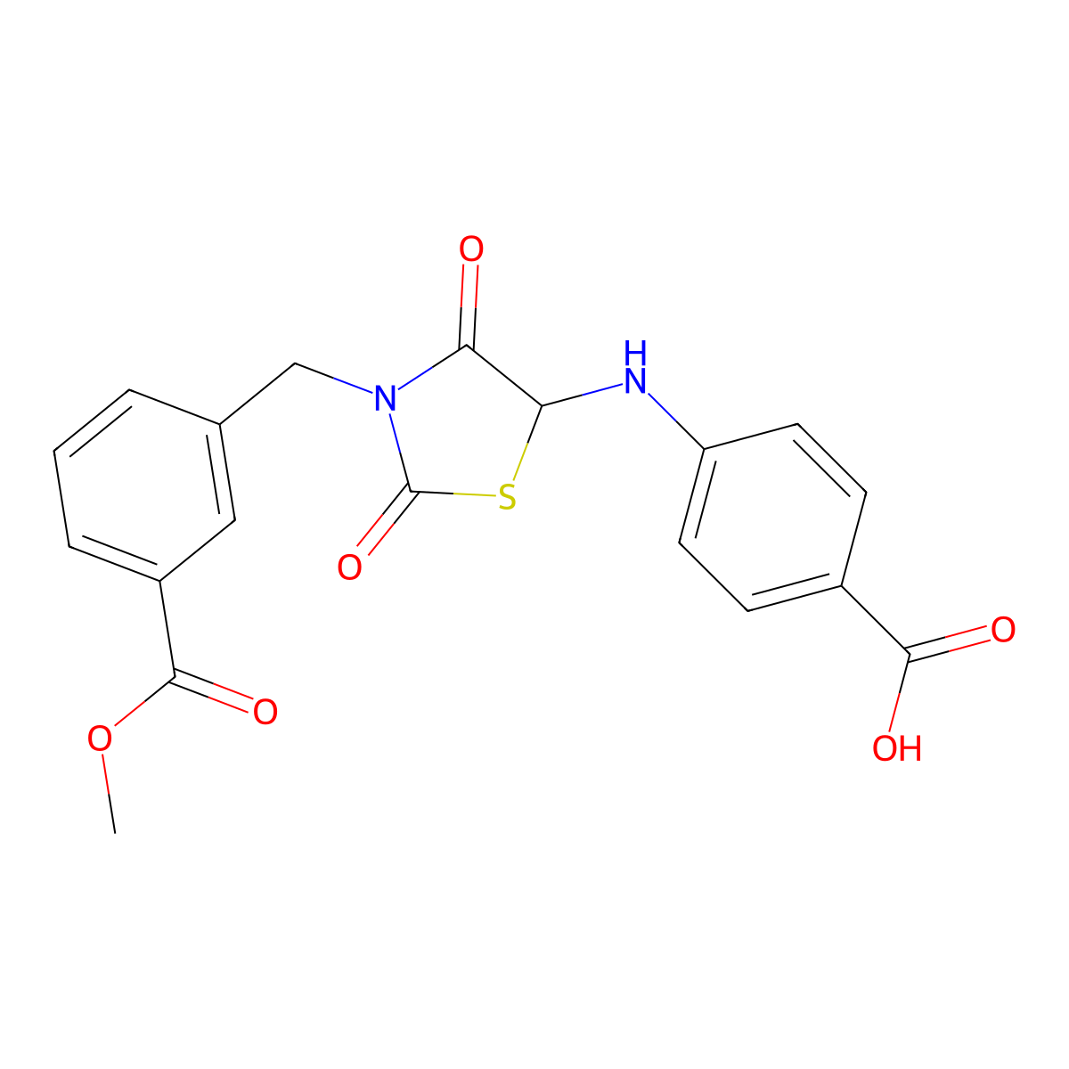 4-({3-[3-(Methoxycarbonyl)benzyl]-2,4-dioxo-1,3-thiazolidin-5-yl}amino)benzoic acid molecular structure, CAS 1009768-20-0