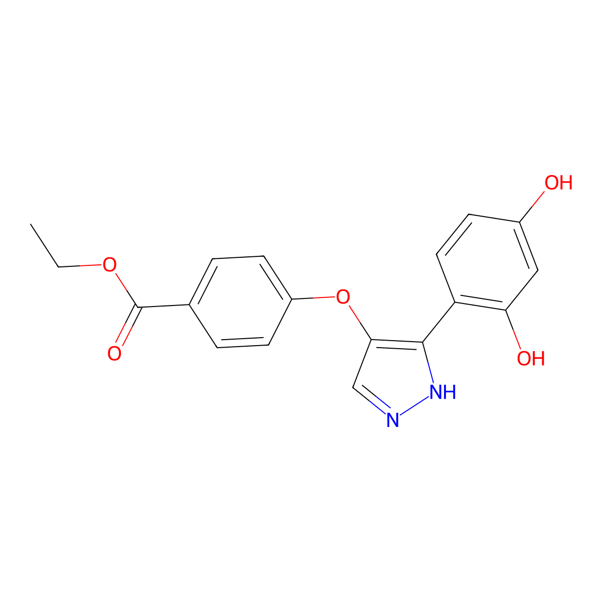 ethyl 4-{[3-(2,4-dihydroxyphenyl)-1H-pyrazol-4-yl]oxy}benzoate molecular structure, CAS 1009770-20-0
