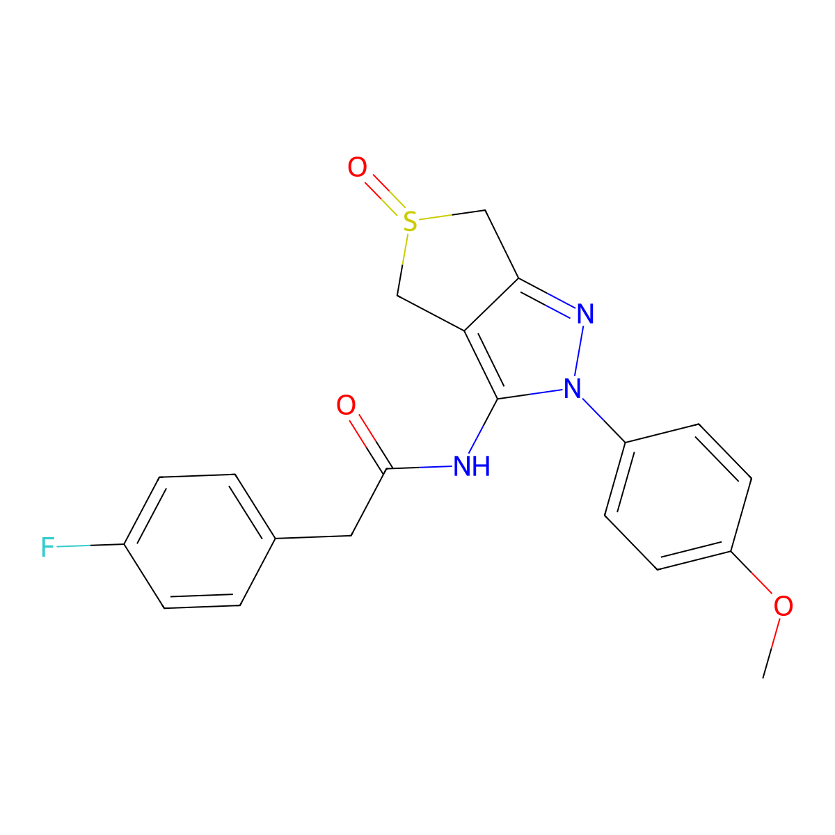 2-(4-fluorophenyl)-N-[2-(4-methoxyphenyl)-5-oxo-4,6-dihydrothieno[3,4-c]pyrazol-3-yl]acetamide molecular structure, CAS 1009784-87-5