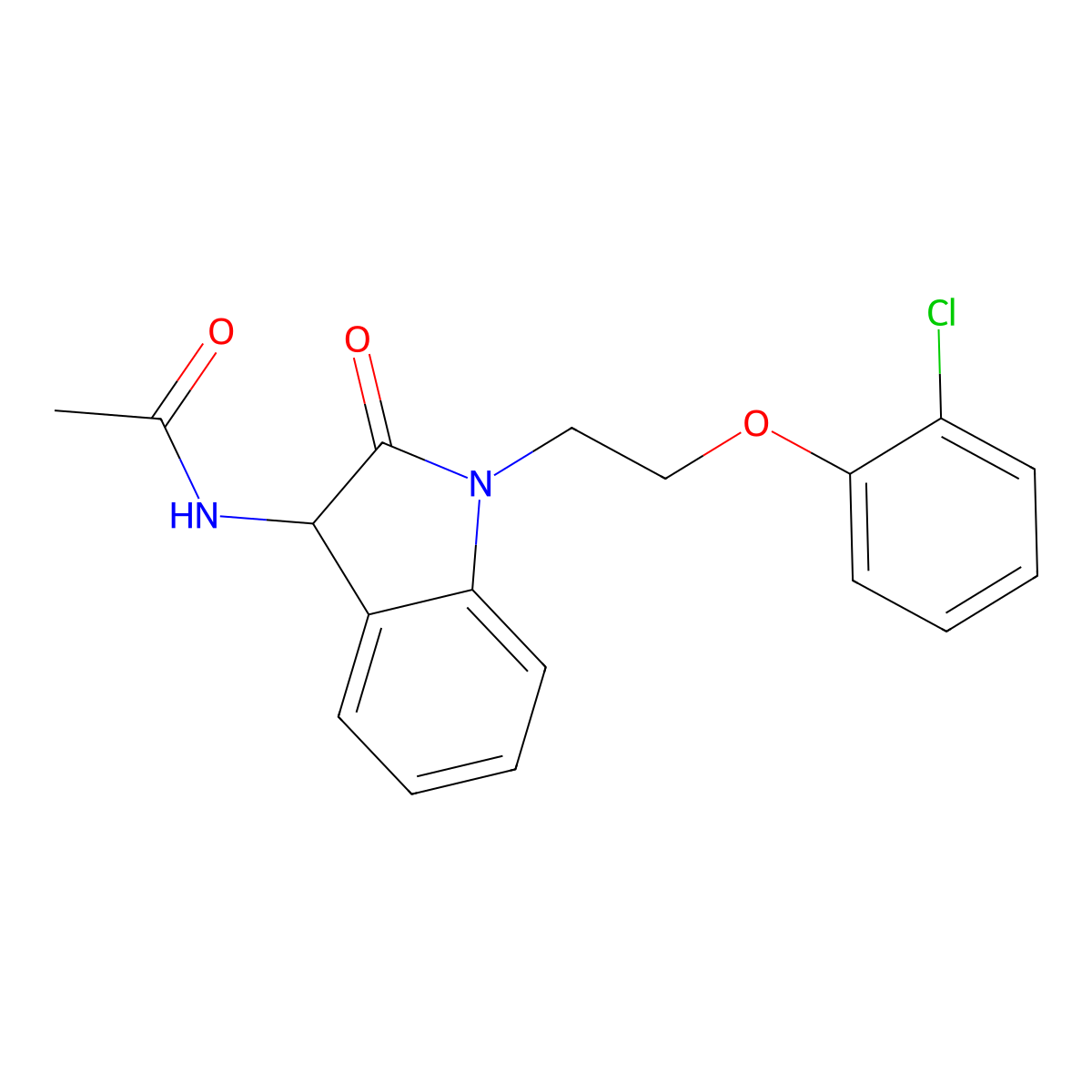N-{1-[2-(2-chlorophenoxy)ethyl]-2-oxo-2,3-dihydro-1H-indol-3-yl}acetamide molecular structure, CAS 1009785-07-2