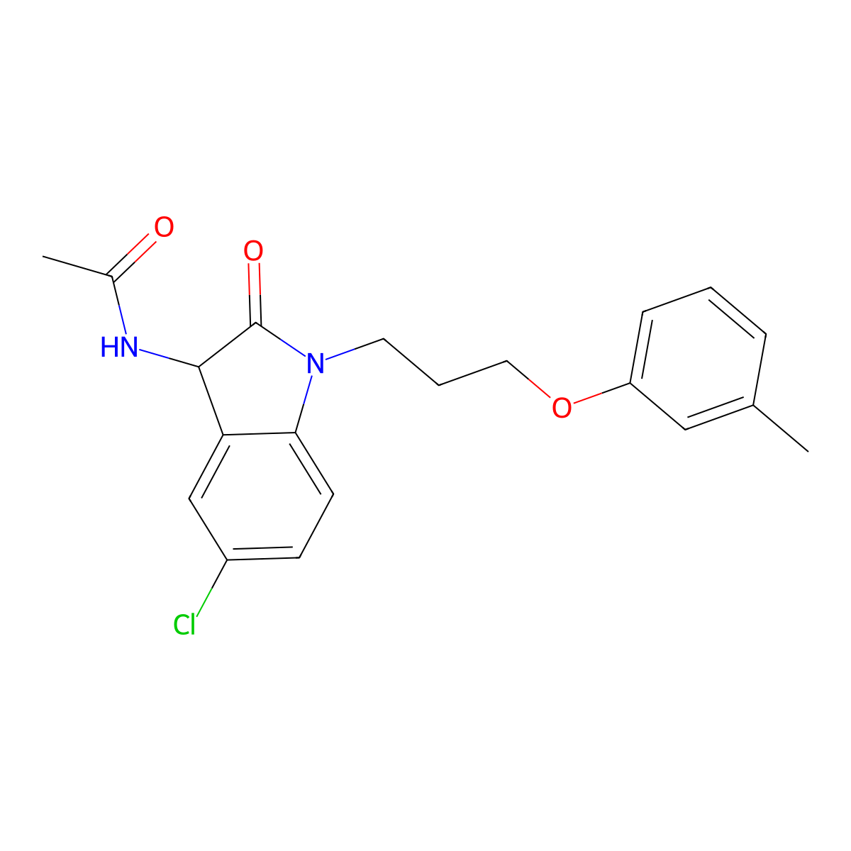 N-(5-chloro-2-oxo-1-(3-(m-tolyloxy)propyl)indolin-3-yl)acetamide molecular structure, CAS 1009791-01-8