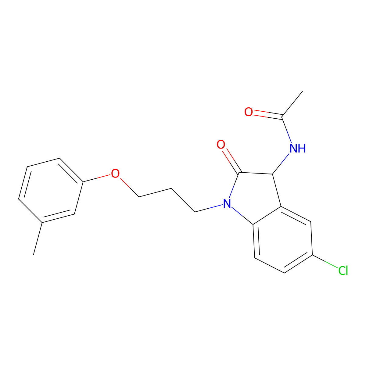 N-(5-chloro-2-oxo-1-(3-(m-tolyloxy)propyl)indolin-3-yl)acetamide molecular structure, CAS 1009791-01-8