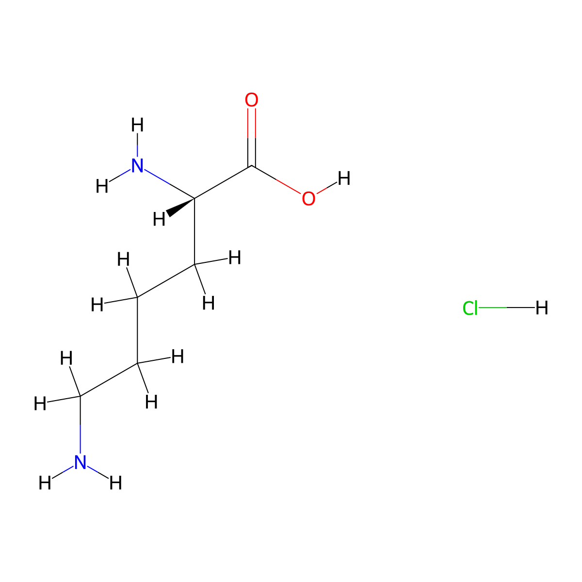 L-Lysine monohydrochloride molecular structure, CAS 10098-89-2