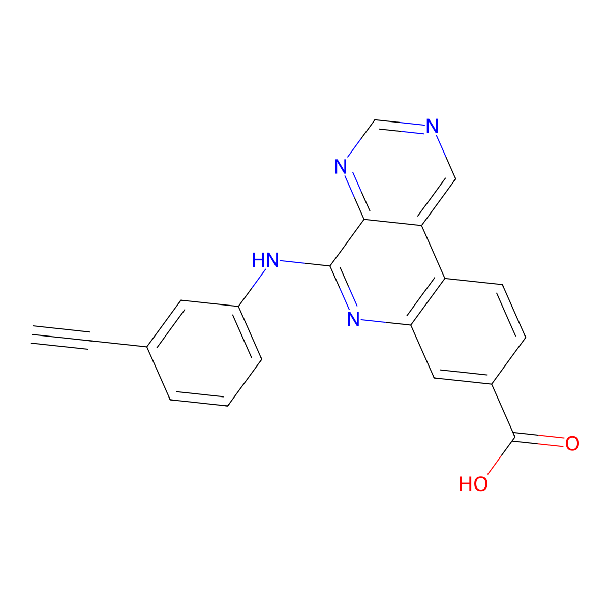 5-(3-Ethynylphenylamino)pyrimido(4,5-c)quinoline-8-carboxylic acid molecular structure, CAS 1009821-06-0