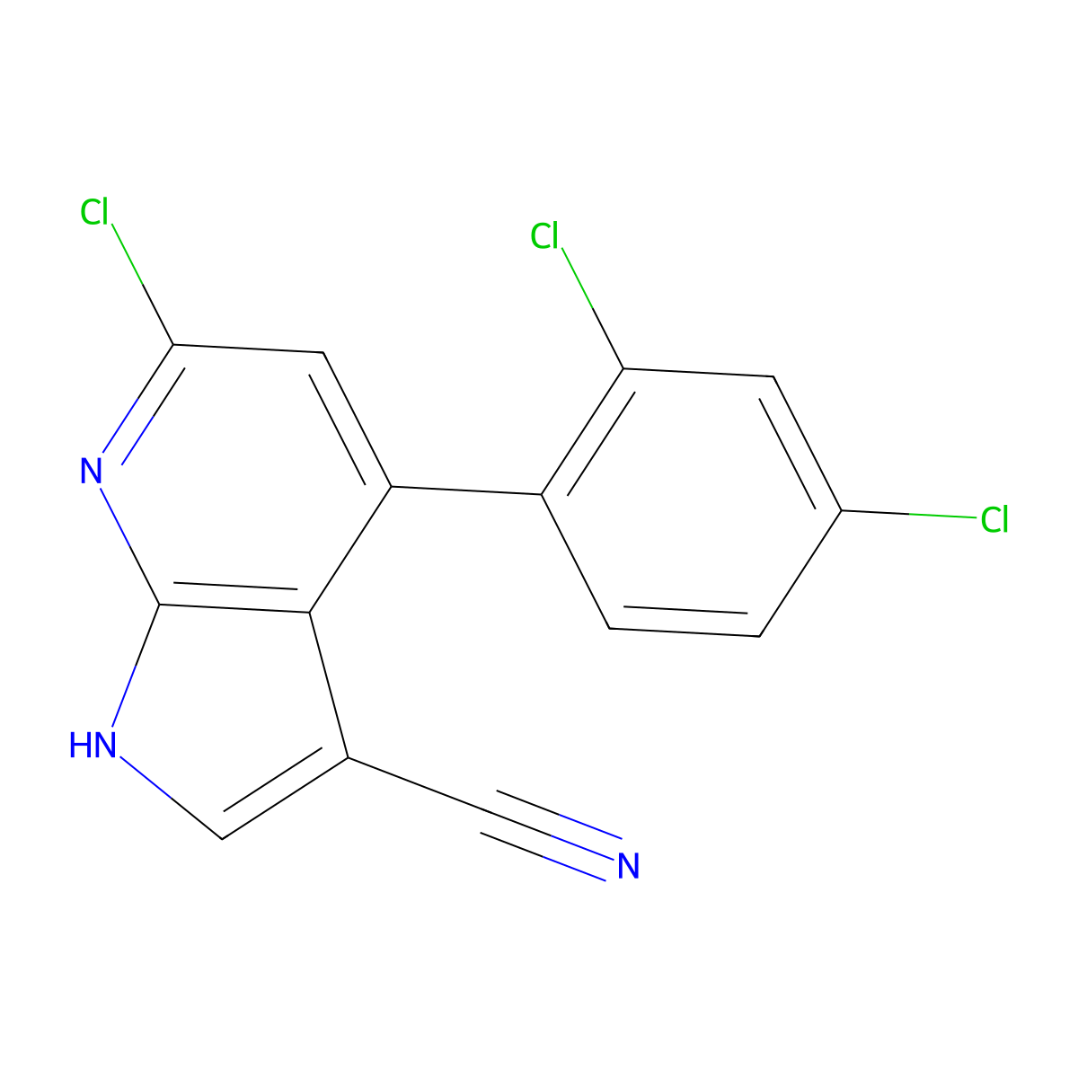 6-Chloro-4-(2,4-dichlorophenyl)-1H-pyrrolo[2,3-b]pyridine-3-carbonitrile molecular structure, CAS 1009838-58-7