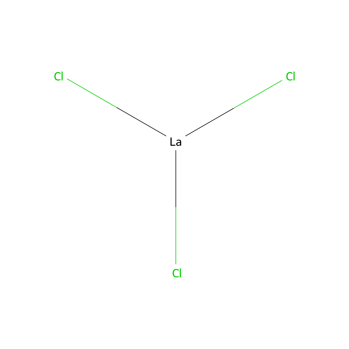 Lanthanum chloride (LaCl3) molecular structure, CAS 10099-58-8