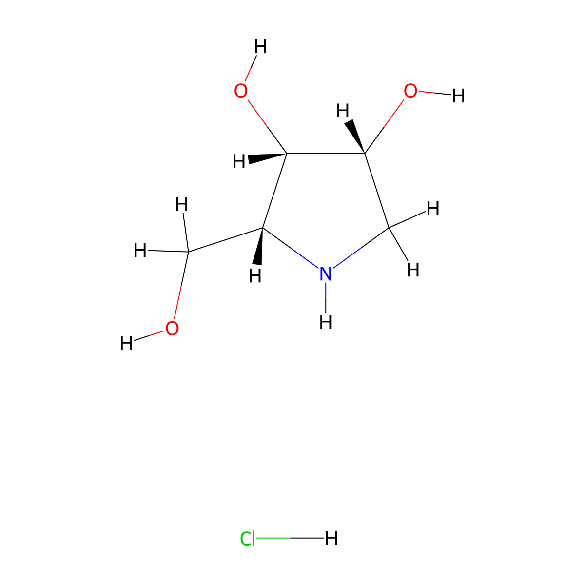 (2R,3S,4R)-2-(hydroxymethyl)pyrrolidine-3,4-diol hydrochloride molecular structure, CAS 100991-93-3