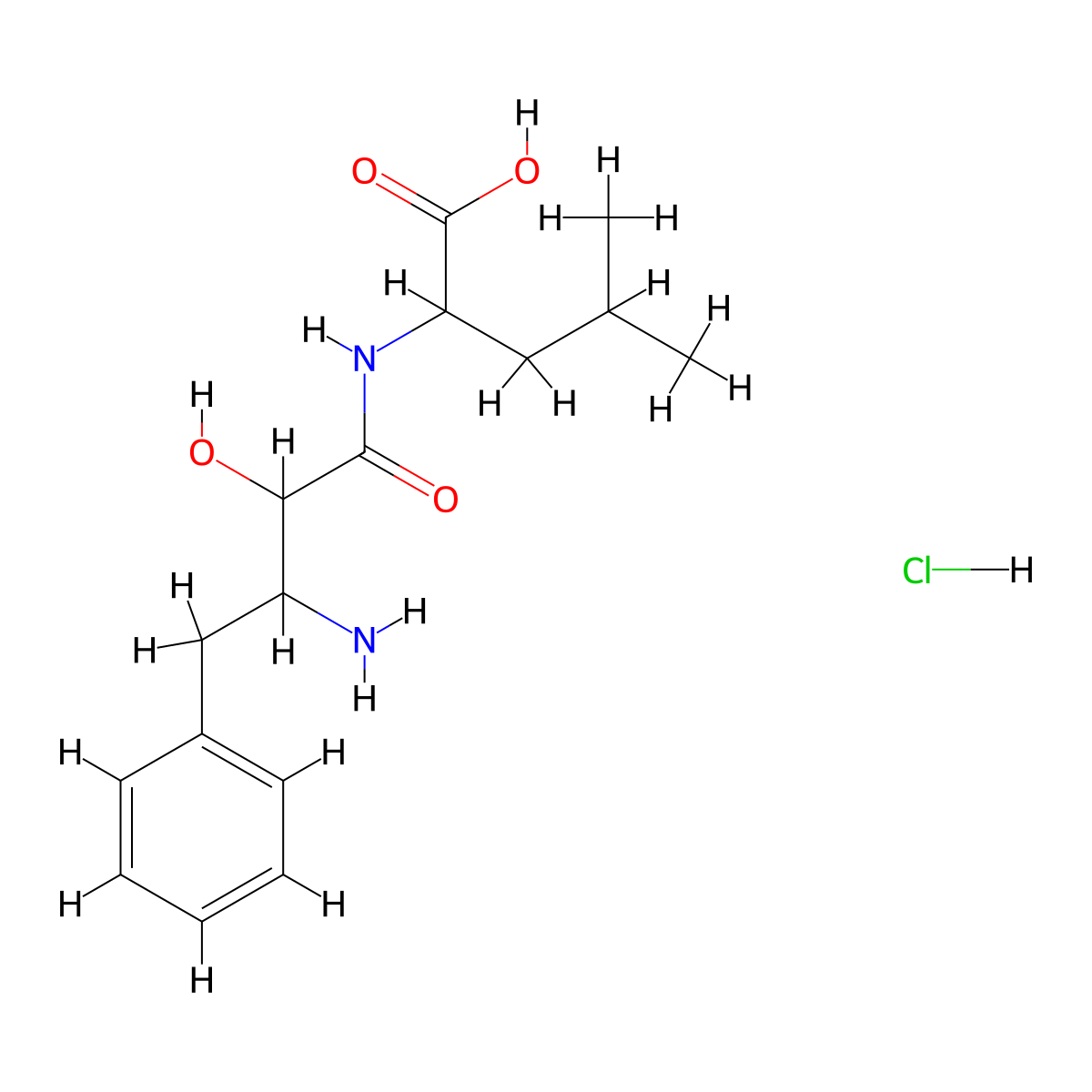2-(3-Amino-2-hydroxy-4-phenylbutanoylamino)-4-methylpentanoic acid, chloride molecular structure, CAS 100992-60-7