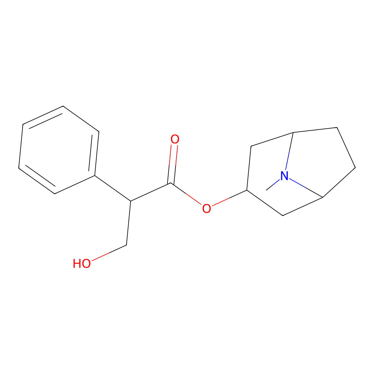 Benzeneacetic acid, alpha-(hydroxymethyl)-, (3-endo)-8-methyl-8-azabicyclo(3.2.1)oct-3-yl ester, (alphaS)- molecular structure, CAS 101-31-5