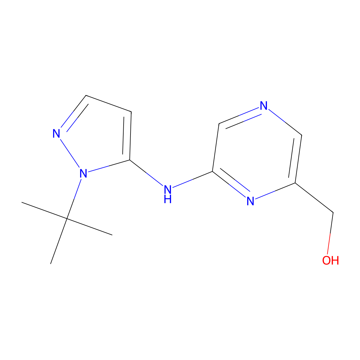 (6-((1-(tert-Butyl)-1H-pyrazol-5-yl)amino)pyrazin-2-yl)methanol molecular structure, CAS 1010086-67-5