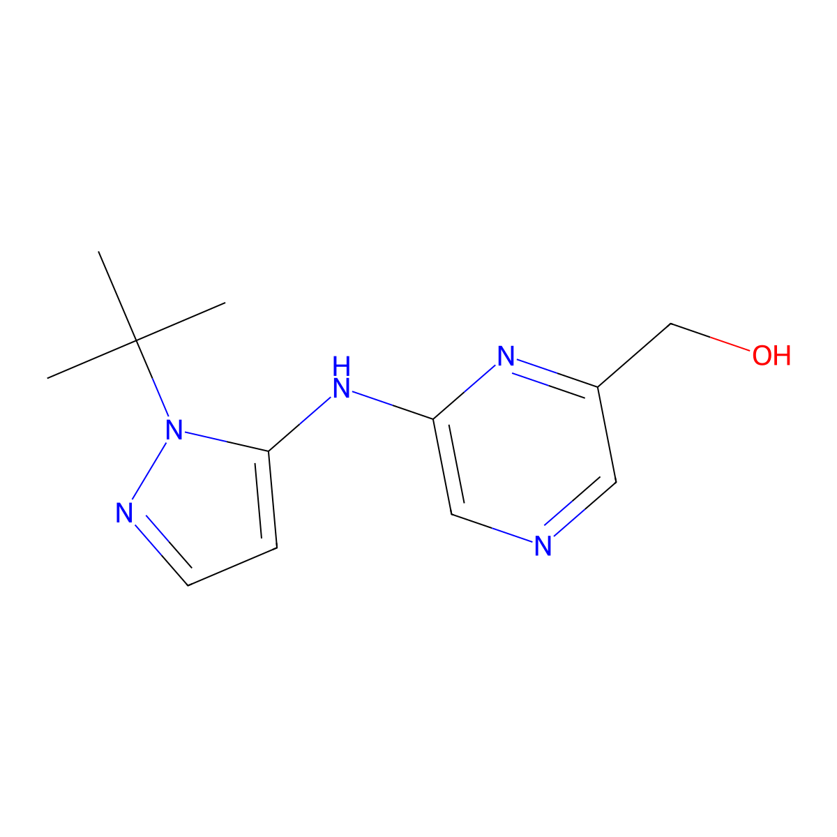(6-((1-(tert-Butyl)-1H-pyrazol-5-yl)amino)pyrazin-2-yl)methanol molecular structure, CAS 1010086-67-5