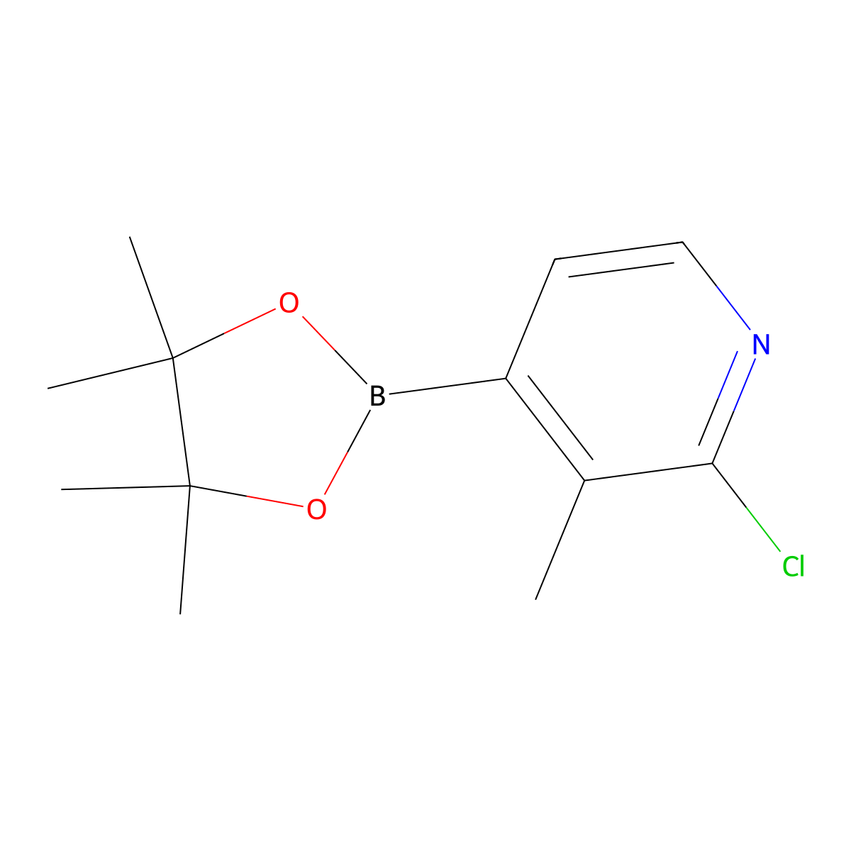 2-Chloro-3-methyl-4-(4,4,5,5-tetramethyl-1,3,2-dioxaborolan-2-yl)pyridine molecular structure, CAS 1010101-06-0