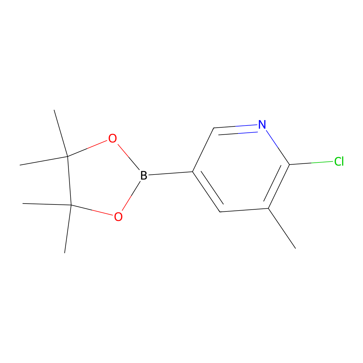 2-Chloro-3-methyl-5-(4,4,5,5-tetramethyl-1,3,2-dioxaborolan-2-yl)pyridine molecular structure, CAS 1010101-07-1